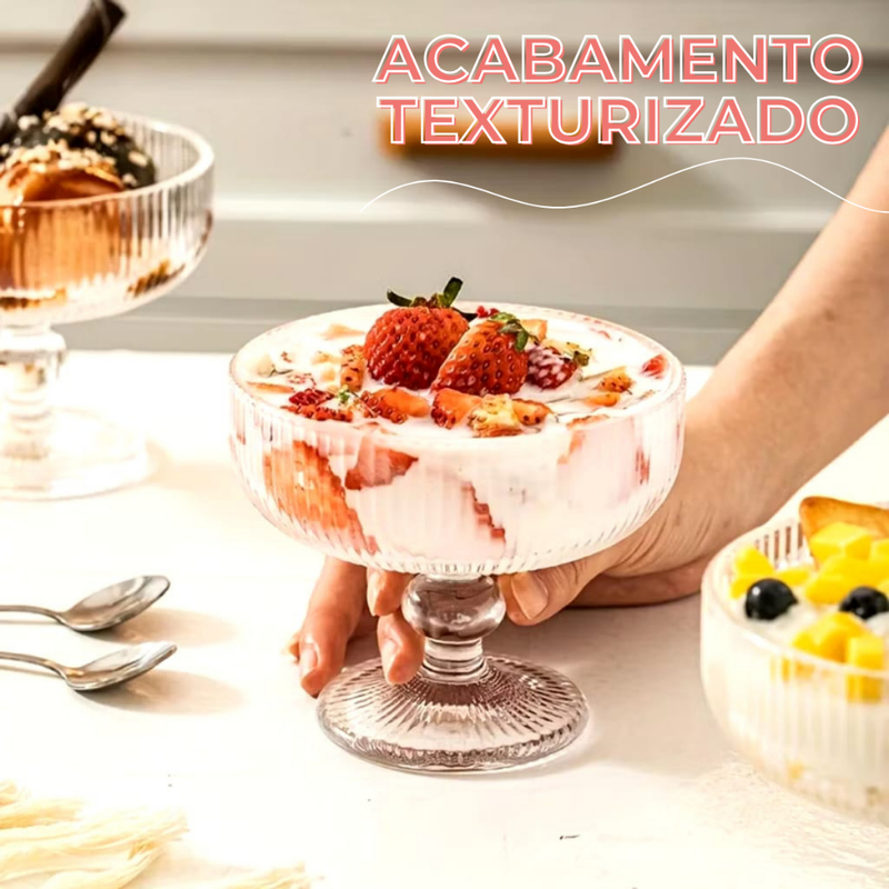Jogo 6 Taça Sobremesa Vidro Sorvete Açai 330ml Canelado Luxo