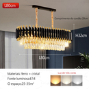 Lustre de Cristal Moderno 80cm Luxo para Sala de Jantar e Estar – Luminária Pendente LED E14 – Allurie Home