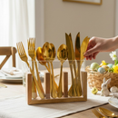 Porta Talheres em Madeira Nobre e Vidro Organizador Multiuso Premium para Mesa Posta – Allurie Home
