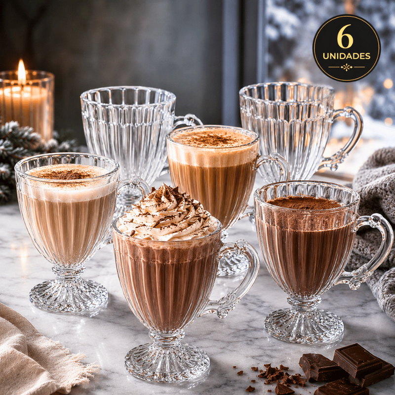 Jogo Com 6 Peças Canecas Xícara 190ml Capuccino Nespresso Café Em Vidro Elegante