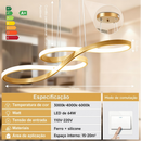 Lustre LED Moderno Preto/Dourado 3 Cores 75cm para Sala e Quarto – Allurie Home