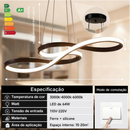 Lustre LED Moderno Preto/Dourado 3 Cores 75cm para Sala e Quarto – Allurie Home
