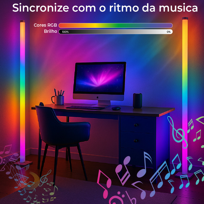 Luminária de Chão RGB LED 5050 2 Torre Inteligente com Controle 9.6W Barra Modo Música USB