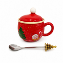 Caneca Natalina Cerâmica C/ Tampa e Colher 300ml 26891 - Vencedor