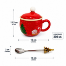 Caneca Natalina Cerâmica C/ Tampa e Colher 300ml 26891 - Vencedor