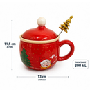 Caneca Natalina Cerâmica C/ Tampa e Colher 300ml 26891 - Vencedor