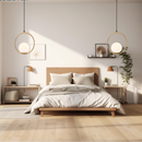 Luminária Pendente Nórdica em Vidro com Anel Dourado e Estrutura Preta Luz Quente para Sala/Jantar